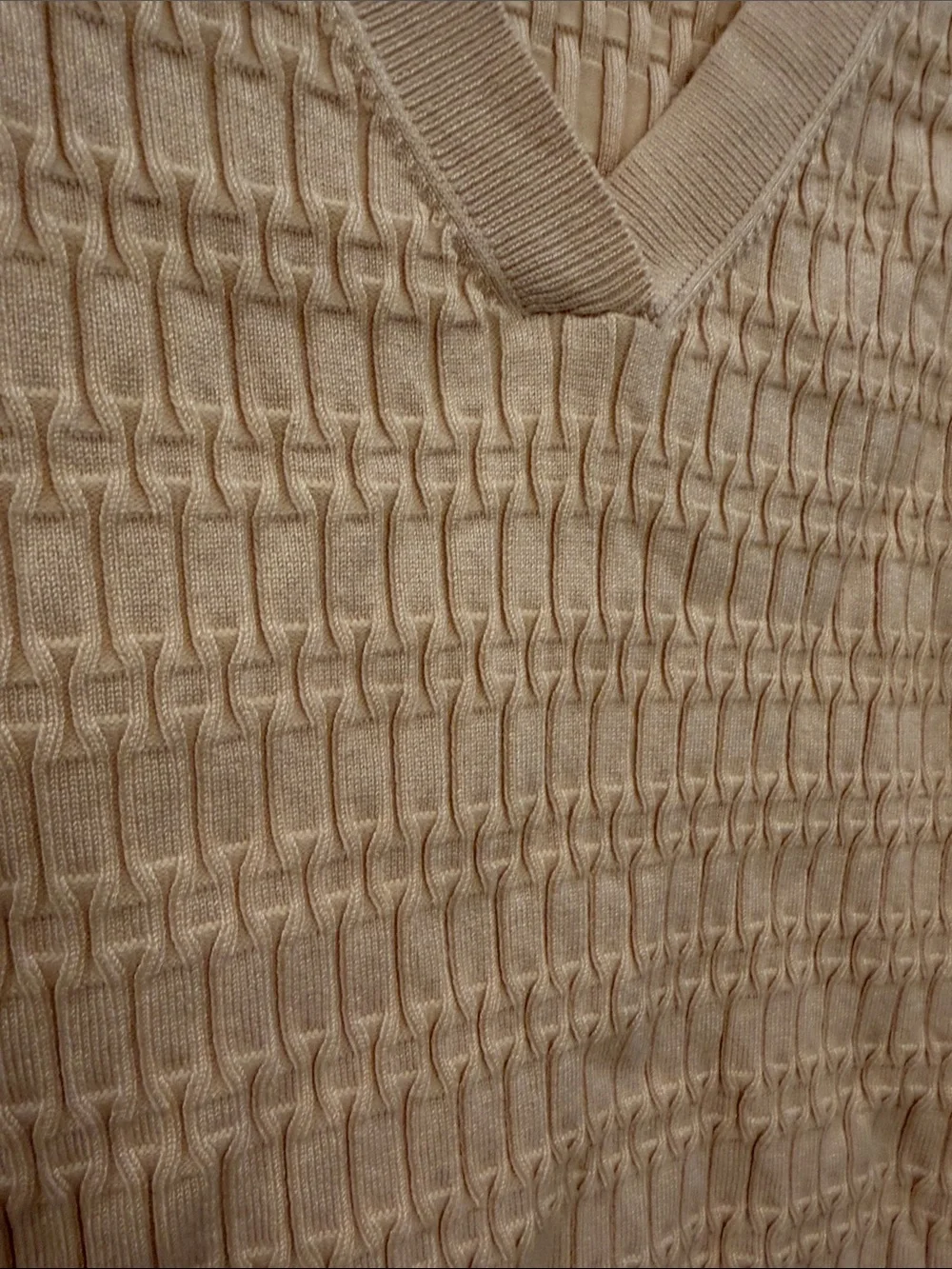 MAEVE by Anthropologie Sheer-Sleeve V-Neck Knit Top in Cream